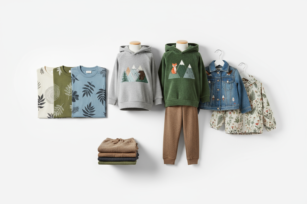 Nature clothes for boys, also unisex items, in the white